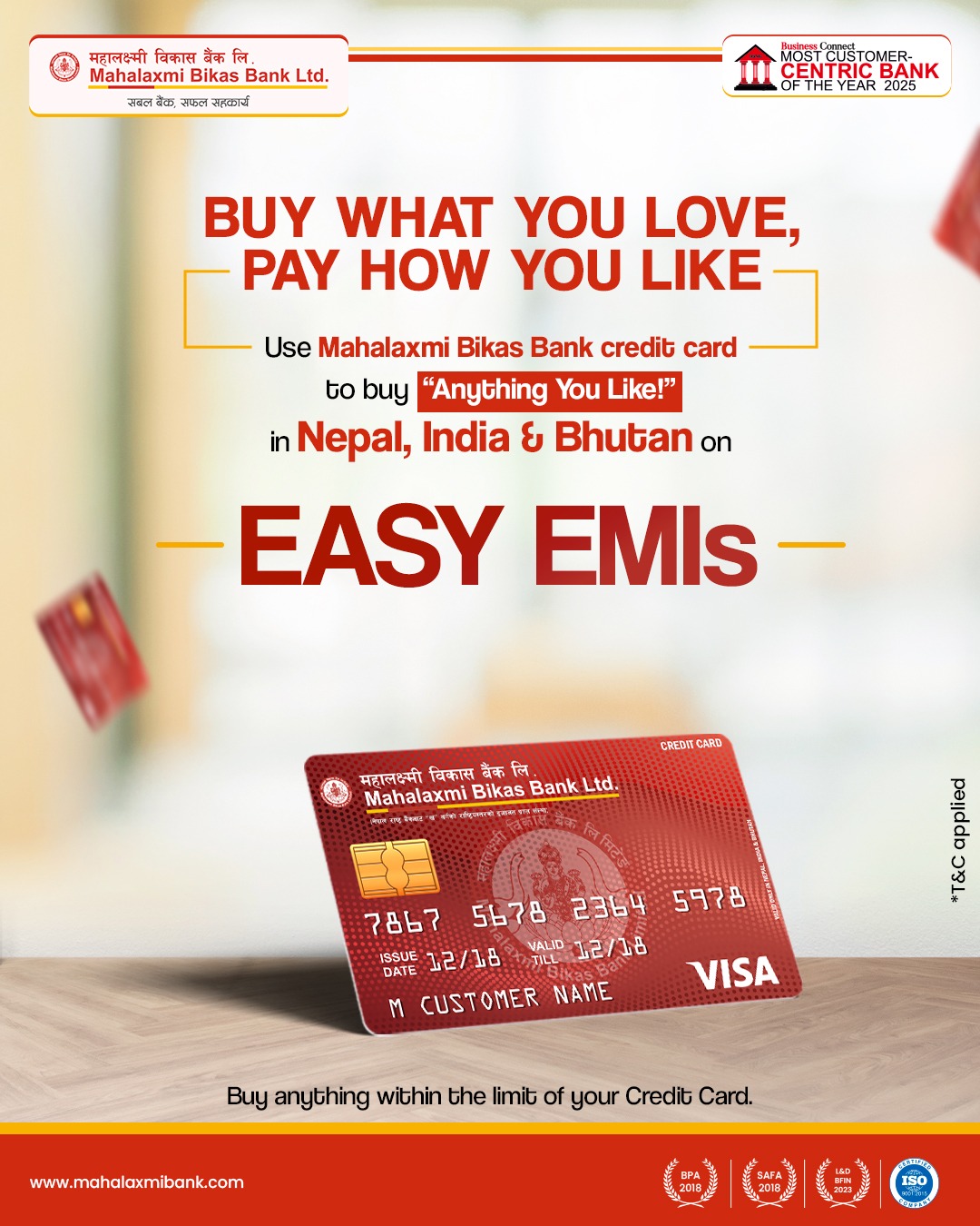 महालक्ष्मी विकास बैंकद्धारा क्रेडिट कार्ड भुक्तानीमा मासिक किस्ता सुविधाको शुभारम्भ